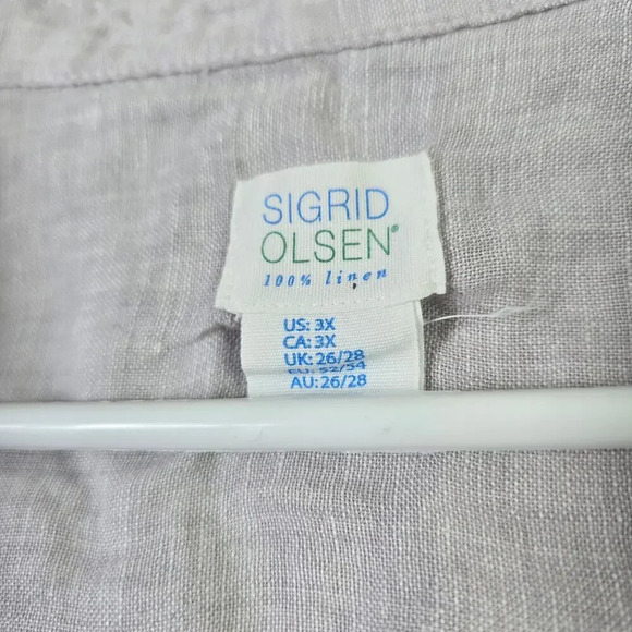 Sigrid Olson 100% Linen Button Top Women's 3X Gray Blouse Roll Tab Cottagecore - Picture 5 of 9